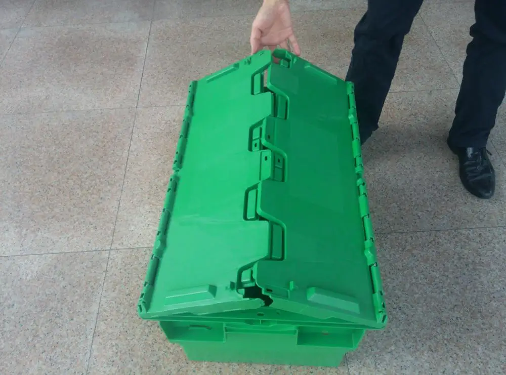 HUADING 600*400*315 Stackable Plastic Moving Crate Recyclable HDPE PP Material Embossed Print Turnover Box Food Storage Packing