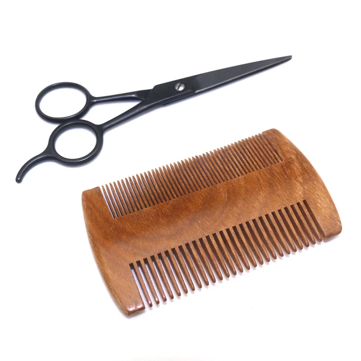 Men Beard Grooming Kit Wood Beard Comb Hair Scissors Wholesale Shaving Brush