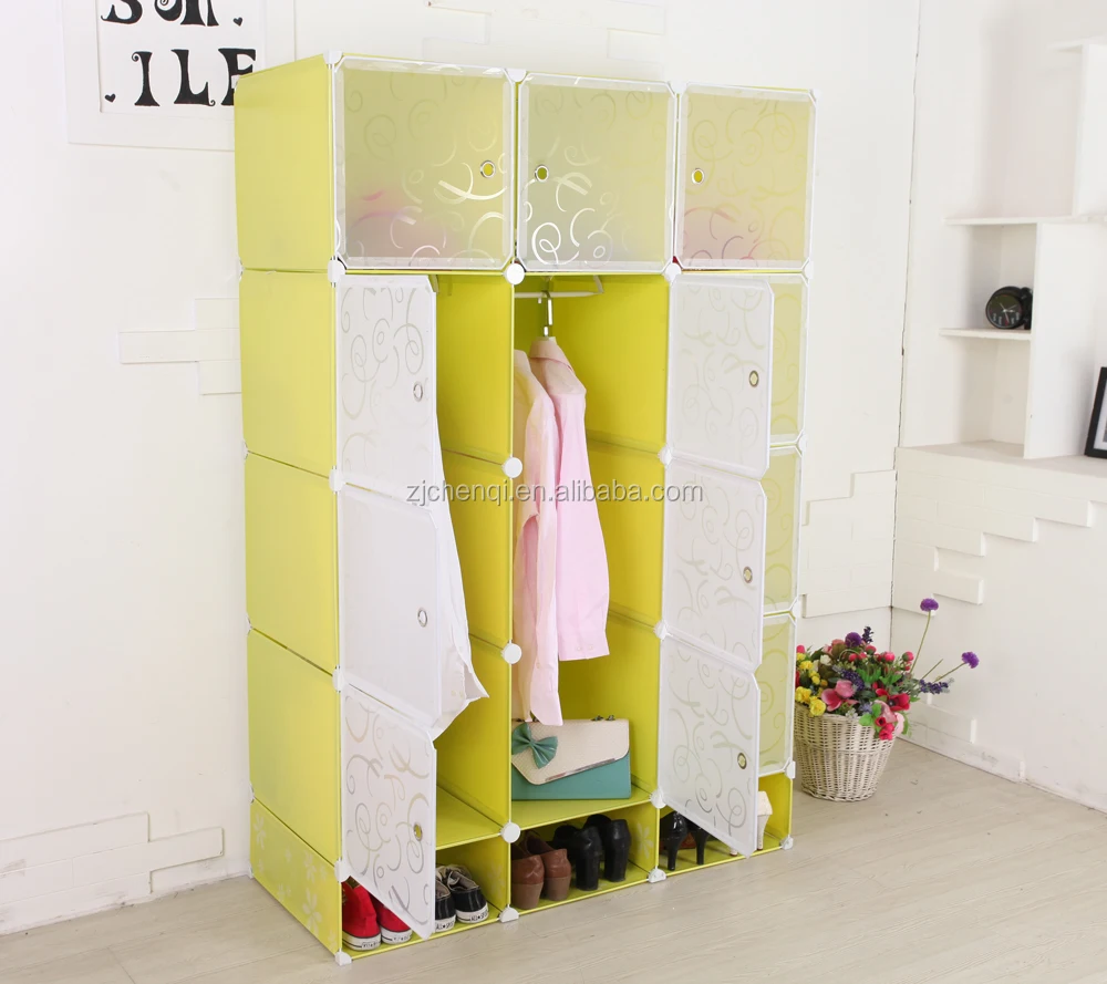 
DIY Plastic Wardrobe Closet Bedroom Armoires 12 Cube Storage with shoe rack TM-608 