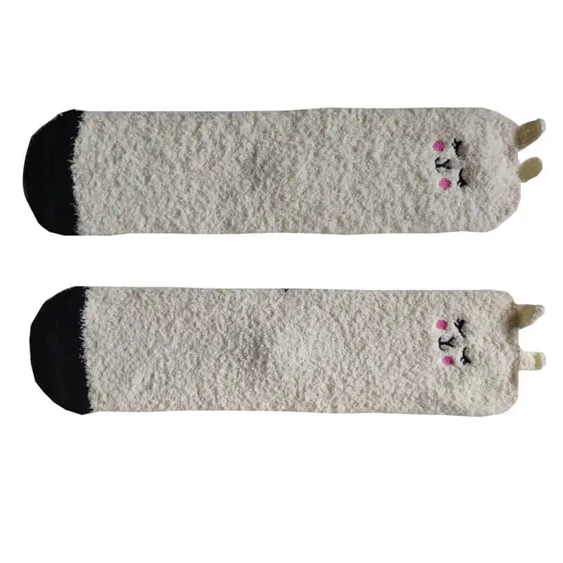 Girls White Fluffy Plush Comfy Warm Home Slipper Fuzzy Socks with Cute Animal Cuffs