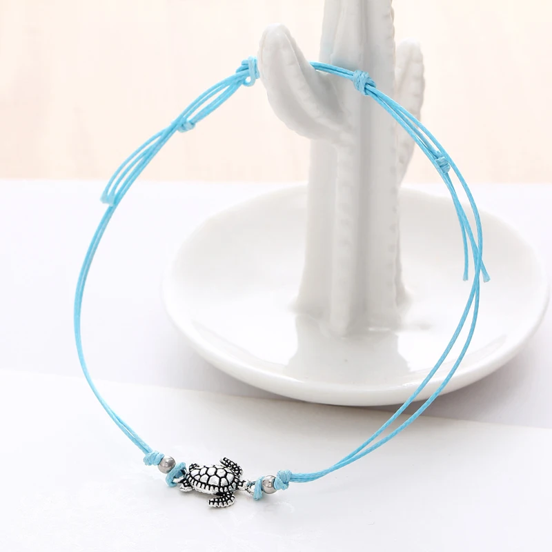 2019 Fashion Style Multi layered Summer Beach Turtle Shaped Charm Ankle Bracelet Turtle Rope String Anklets For Women