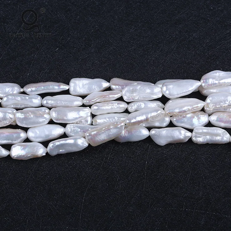 Natural White Straight-Drilled Irregular Biwa Freshwater Pearl String For Jewelry Making
