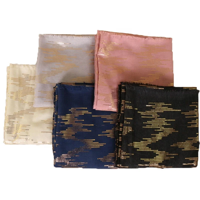 2020 New Monochrome Hot Gilding Sequin Cotton Women Muslim Pop Thin Scarf Ring Shawl Scarves