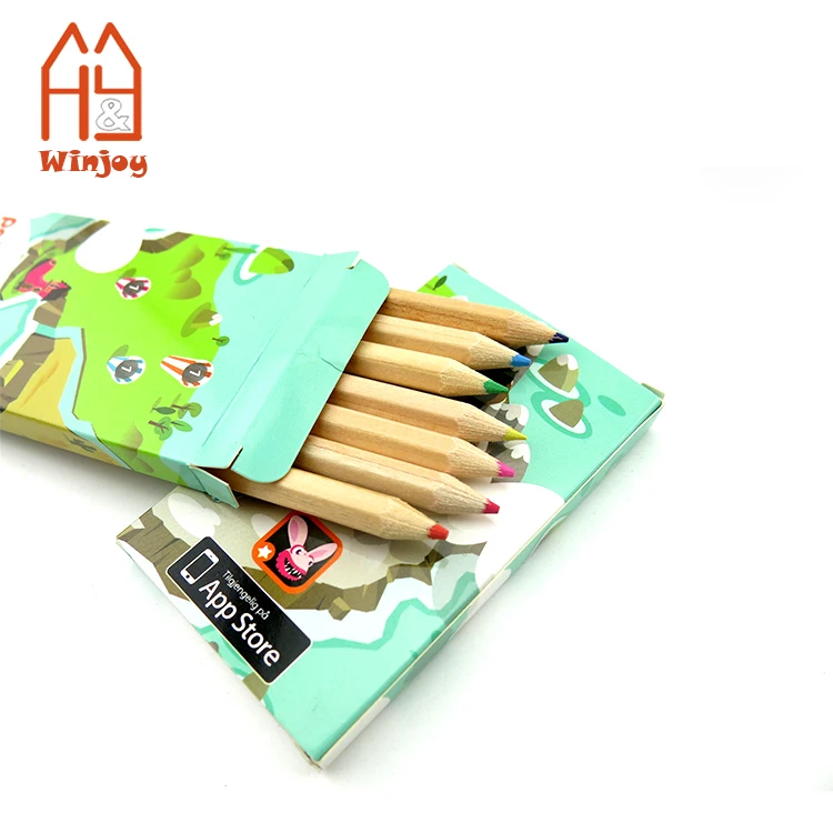 6pcs/8pcs Wooden Drawing Color Pencil Natural Wood Mini Size Custom Paper Box Packing Kids Colored Pencils Art Sets