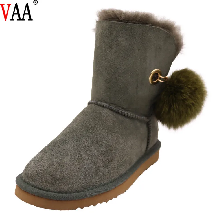 CF-286 Double Face Sheepskin With Pompon Women Snow Boots Rabbit Fur