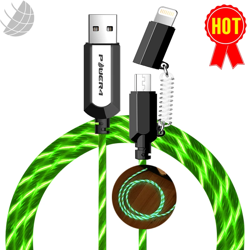 
2 in 1 EL intelligent visible glowing mobile usb charger for iPhone and Smartphone Smart charging streamer data cable 