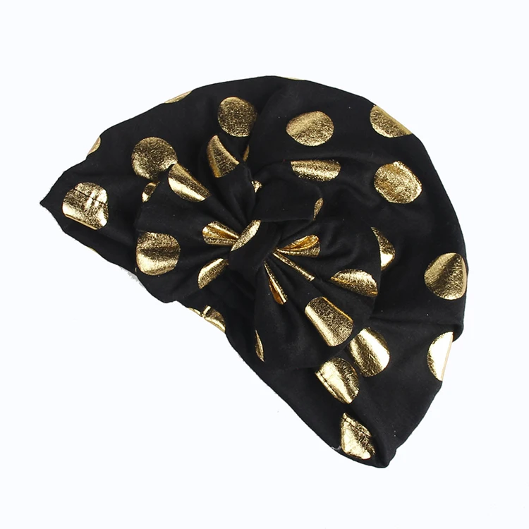 
Wholesale Fashion Muslim Turban Hat Baby 8 Colours Polka Dot Bow Fold Indian Newborn Hat 