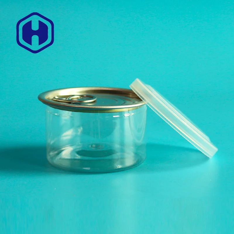 mini small packaging 100ml 3.5g dry herb plastic lid PET clear wholesale easy open end ring pull tab empty fish tuna tin cans