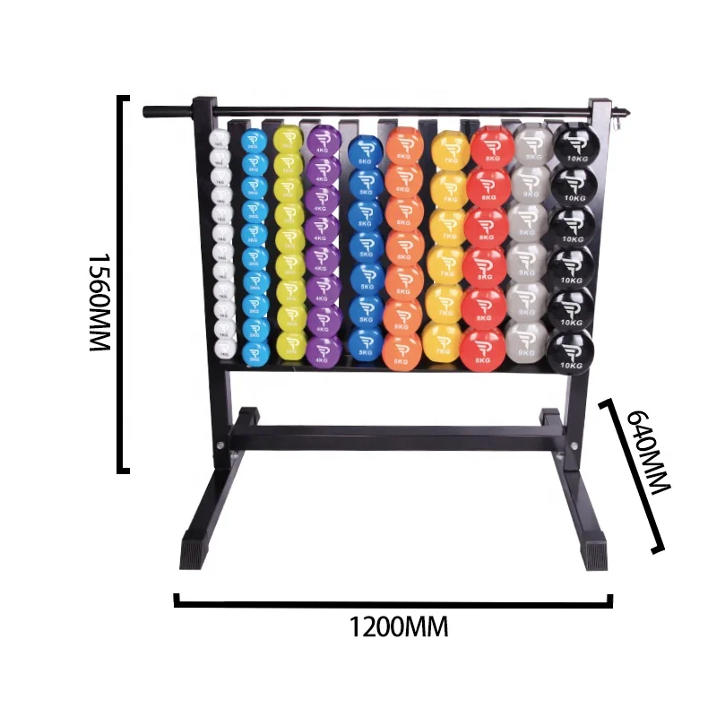 Gym Equipment Fitness Vinyl Dumbbell Rack with Wheel