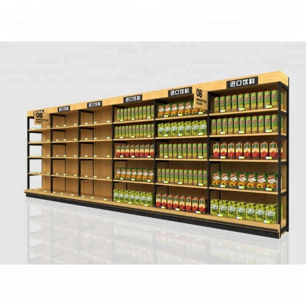 Grocery Metal Back Wooden shelving Pegboard panel Wooden Shelf