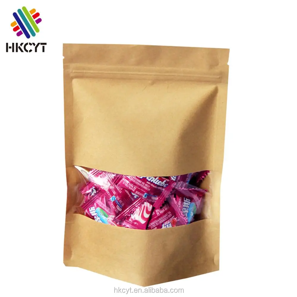 Stand upkraft paper mylar bags with zip lock window for snack,coffee,bacon,peanut