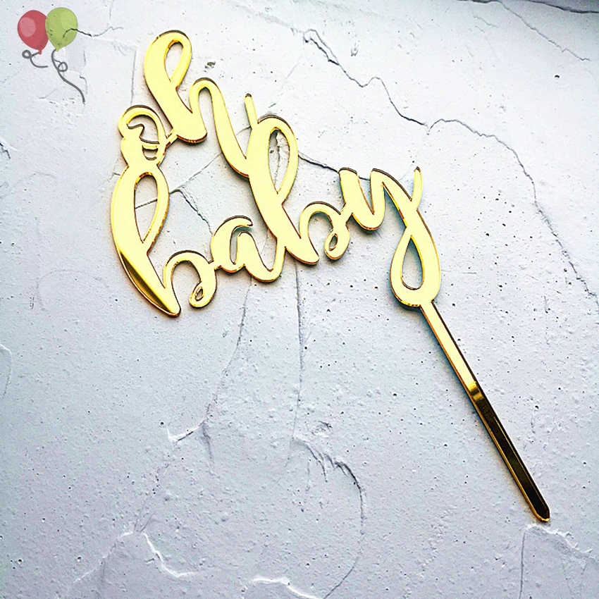 Rose Gold Acrylic Oh Baby Cake Topper Cupcake Toppers Baby Shower Party Supplies SQ266