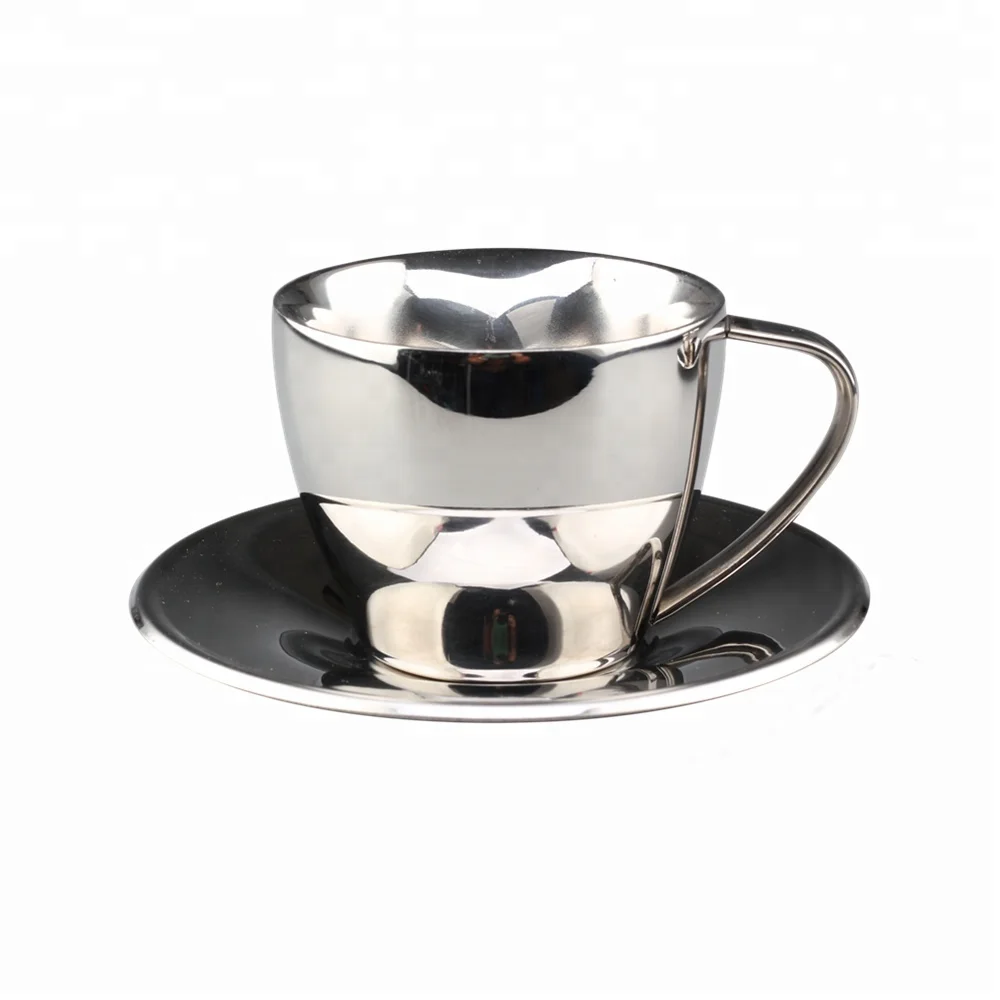 Stainless Steel Espresso Cups and Saucers ,Double Walled Vacuum Insulated