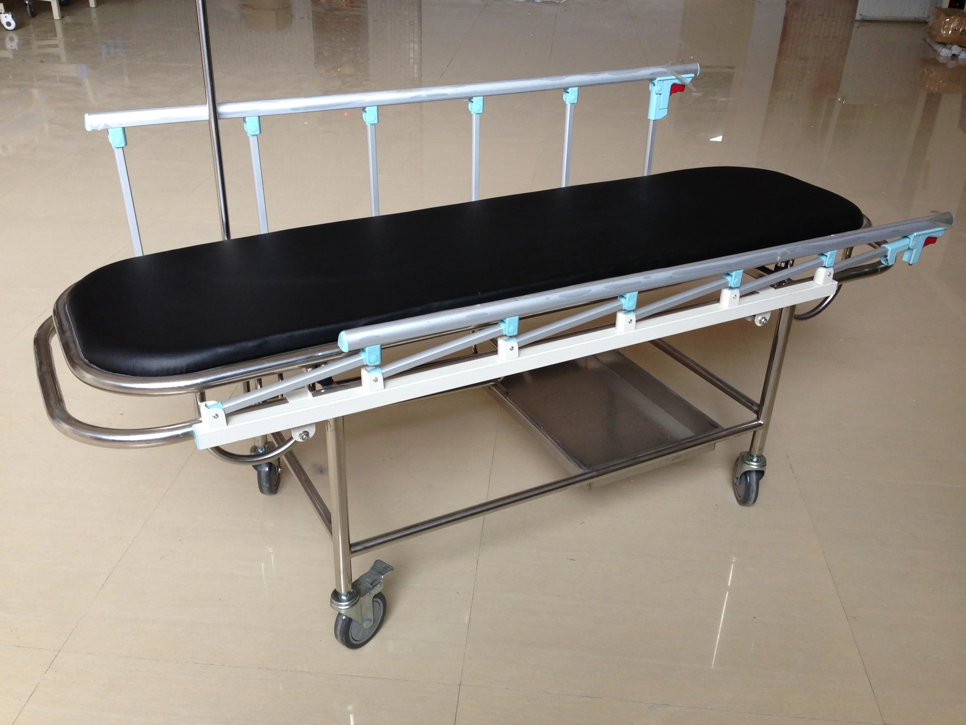 S.S hospital flat aluminum guardrail patient transfer trolley