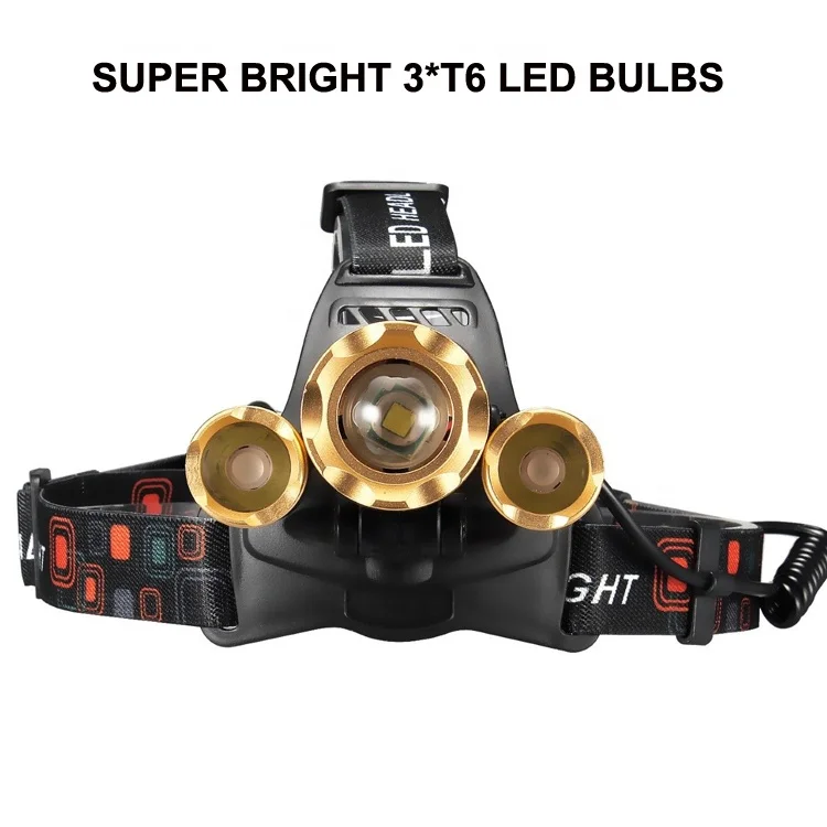Camping Hiking 1000 Lumens Rechargeable XML-T6 3 LED Mining Headlamp