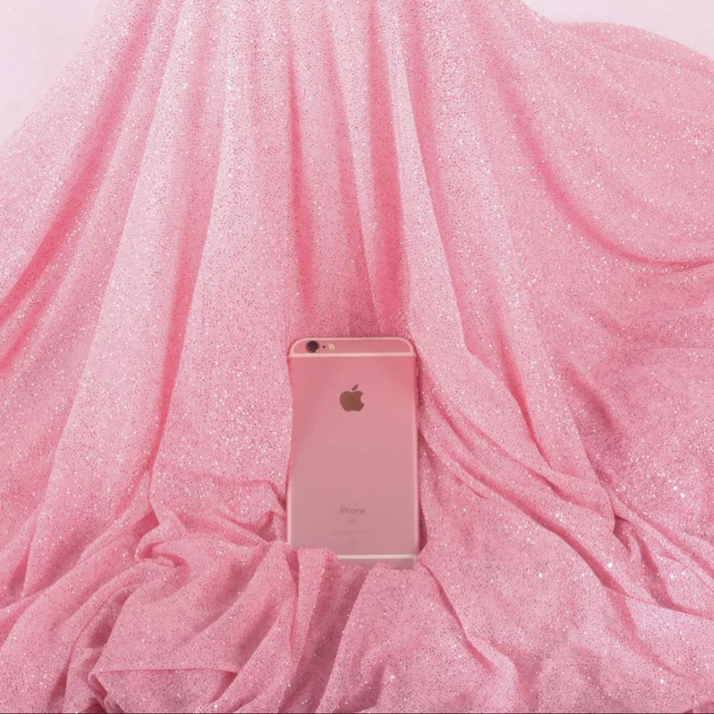 95% nylon 5% spandex pink mesh glitter fabric for garment clothing dress clothing textile custom elastic