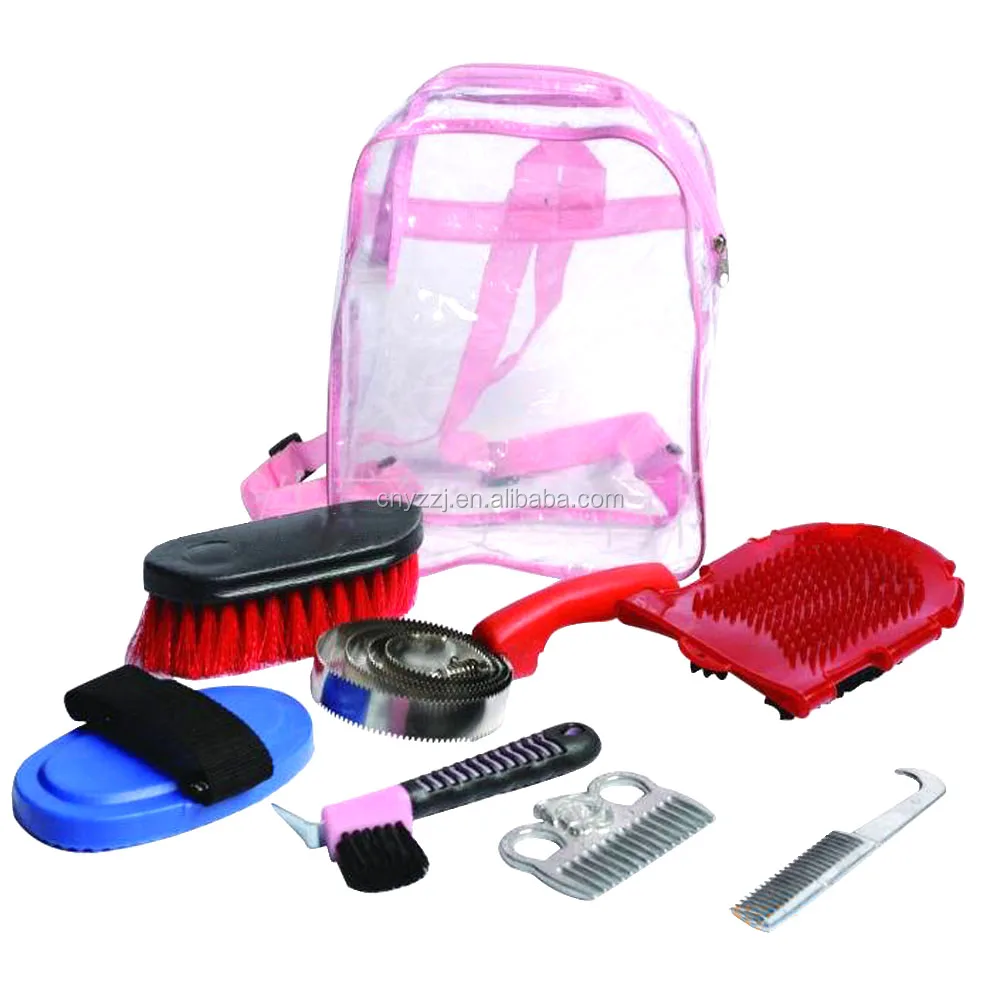 Pink 7pcs Cheap Custom Horse Grooming Kits Brush Tool Mitt Bag Set