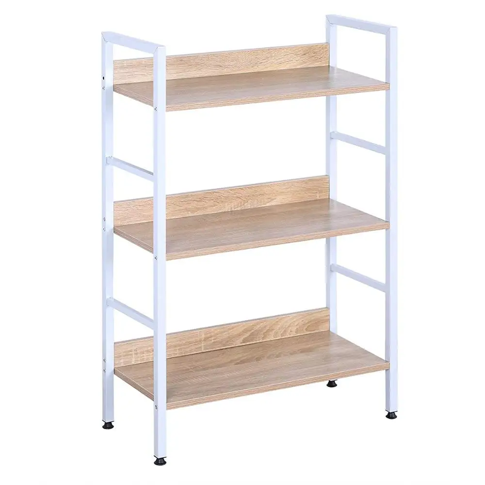 Bookshelf Wood Beautiful Bookcase Small Corner Office and Home Use 3 Tiers Bookcase Standing Shelves