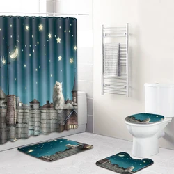 Amazon Hot Sell new supplier Xmas bathroom foot mats toilet set bathroom rug waterproof polyester cat dog shower curtain
