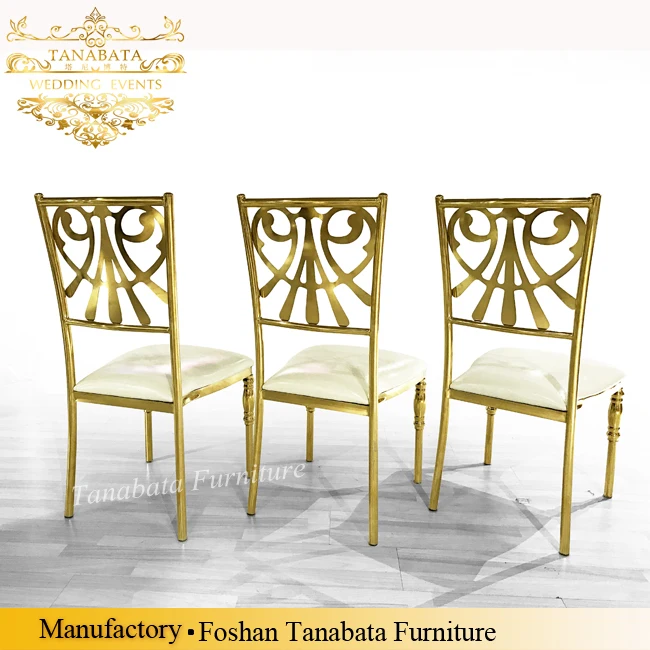 party events design carved back stainless steel metal gold royal wedding chair