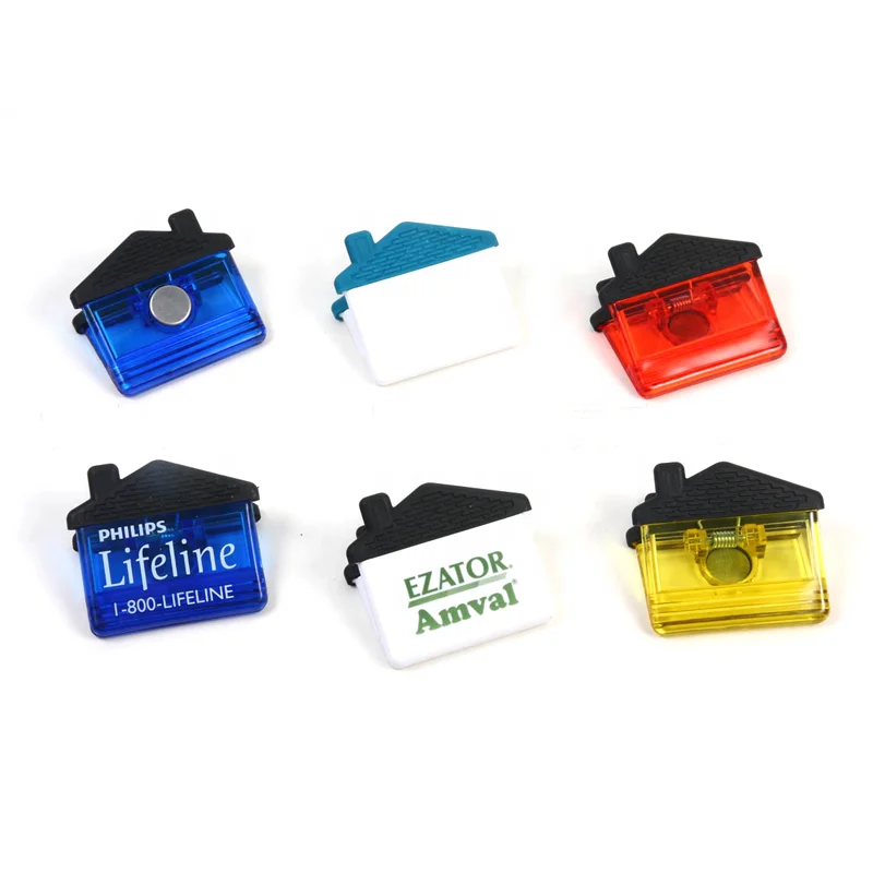 customized logo plastic house shape magnet memo clip, multi-function fridge magnet clips