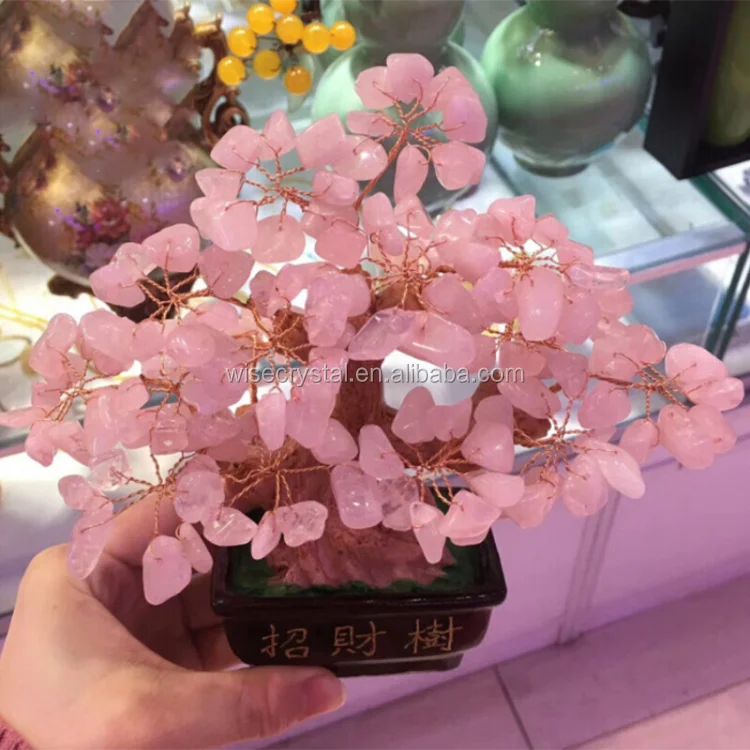 Rock stone healing crystal tree crystal rose quartz reiki tree