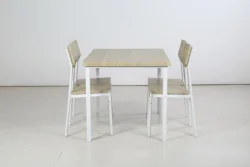 Rustic farmhouse  dinner room table and 4 seater furniture wood top meta legs rectangle dining table set for home restaurant