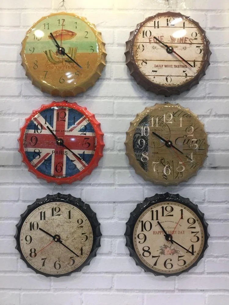 Vintage Beer Bottle Cap Sign Clock Club Bar Craft Antique Wall Clock Metal Tin Clock