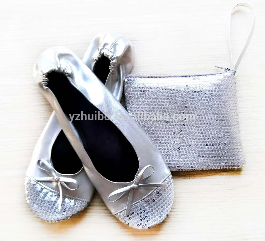 
Sequin shinny Foldable Bowed Ballet Flats with Bag 