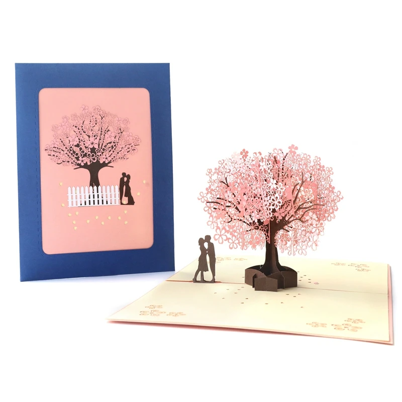
Laser cutting Cherry trees pop up greeting cards with customise envelope 