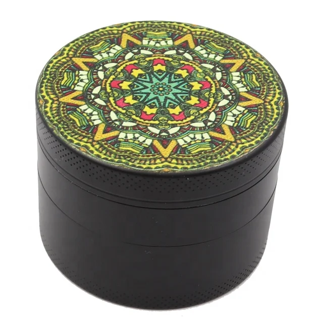 Mandala Series zinc alloy 4 Piece Herb Grinder 50mm black