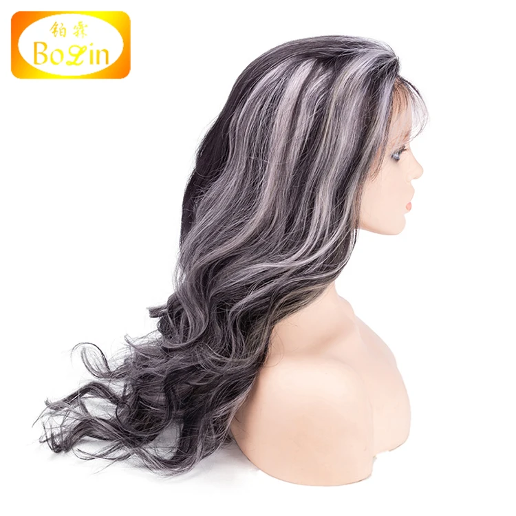 
Wave Lace Front Human Hair Wig Ombre Highlight Grey Indian Remy Human Hair Wigs Pre Plucked Lace Front Wig 