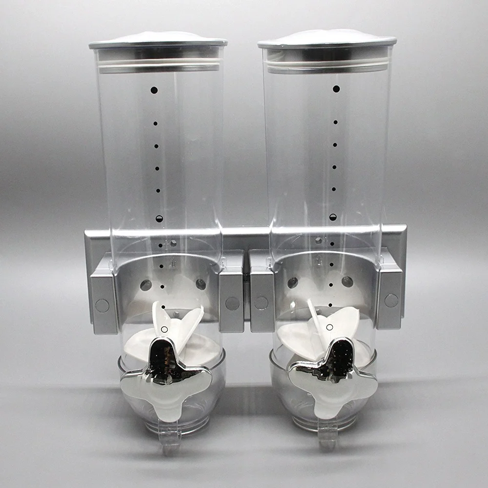 
Plastic Kitchen Storage Two Container Wall Mounted Double Dry Food Cereal Dispenser 