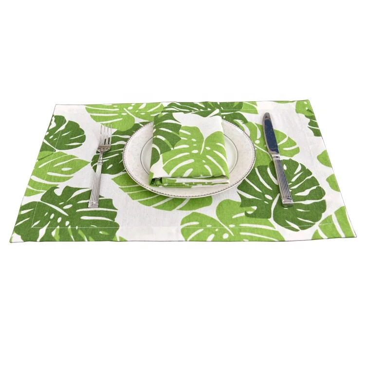 Eco-Friendly Custom Made Printing Plain Place mat Canvas Woven Green Table Mat Cotton Linen Fabric Placemat