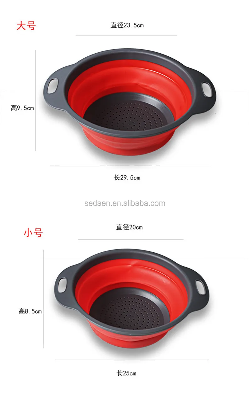 2018 Foldable Veg Fruit Drain Basket Collapsible Round Filter Blue Stretch Folding 2 Pcs 5 Color Silicone Washbasin Kitchen