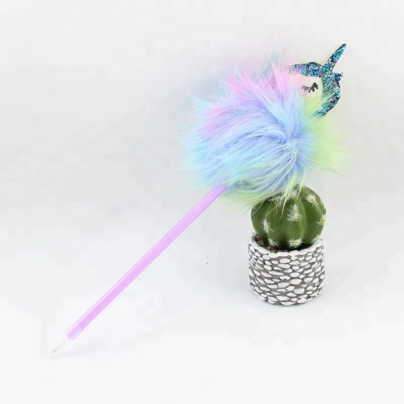Fluffy Colorful Pom Pom Unicorn Ballpoint Pen