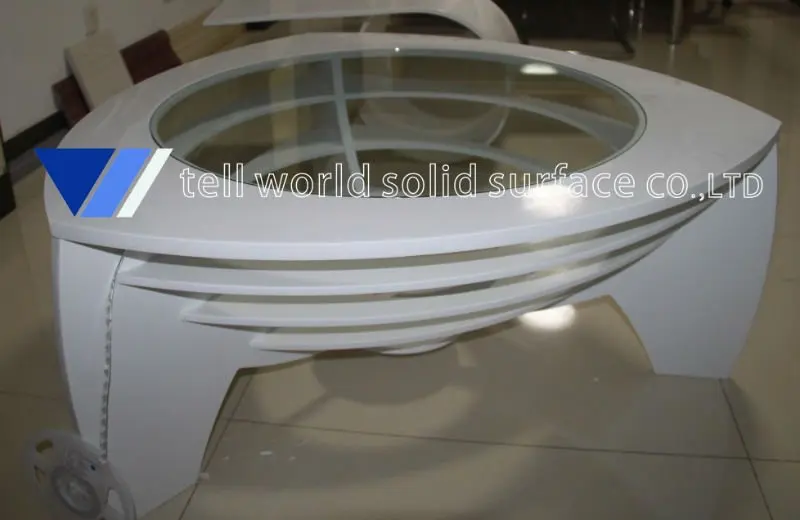 
LED light triangle acrylic solid surface coffee table for home coffee shop office 