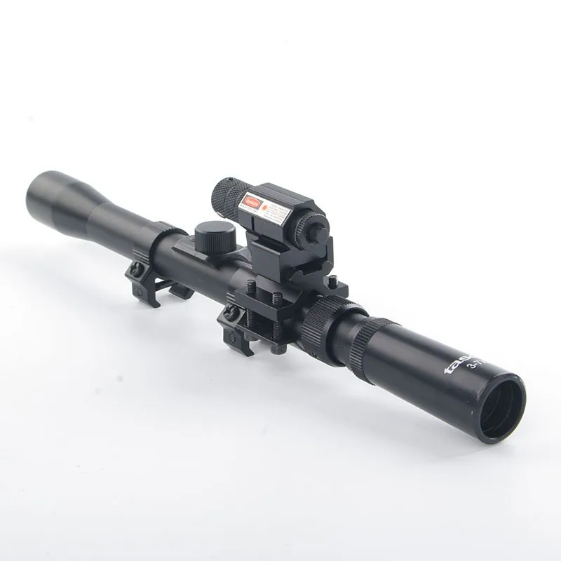 Tactical 3-7X20 Air Gun Rifle Optics Cross Reticle Scope +20mm Rail Mounts +Red Dot Laser Sight For Hunting Airsoft Supplies