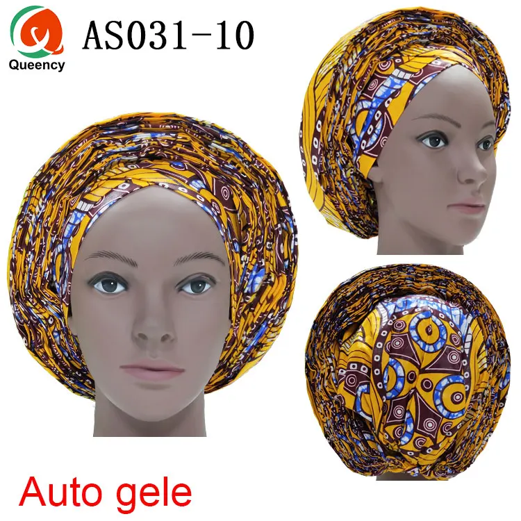 Queency New Designs African Wrap Head Auto Gele With Ankara Elegant Headtie Wax Print Styles Gele
