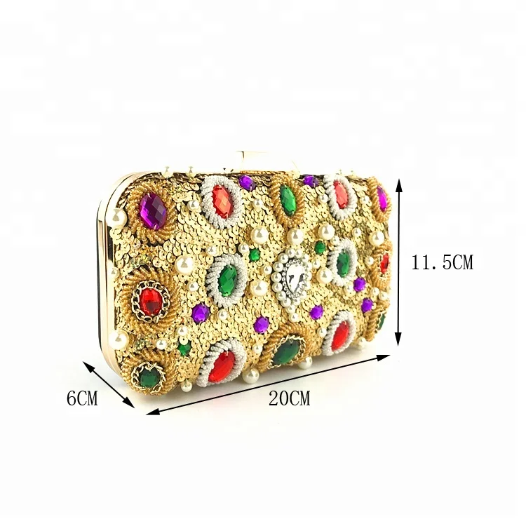 Elegant high quality handmade gold beaded rhinestone bag   OC3799