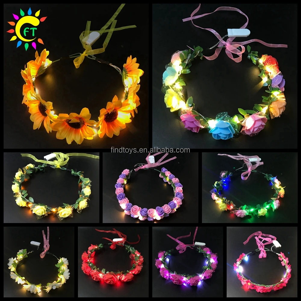 2023 Light up LED Flower Crown Headband Wedding Garland Flower Wreath