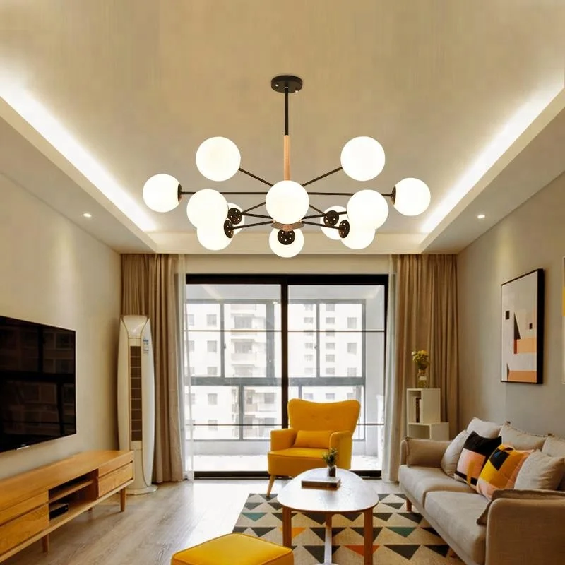 High Quality Black Iron Magic Bean Pendant Lamps White Bubble Glass Ball Bubble Chandelier for Wholesale