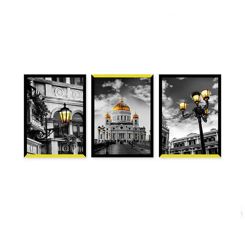 Abstract oil painting pink city 3 pieces canvas painting for bedroom