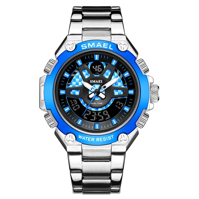 trend design smael 1383 dual time display quartz steel band watch for men