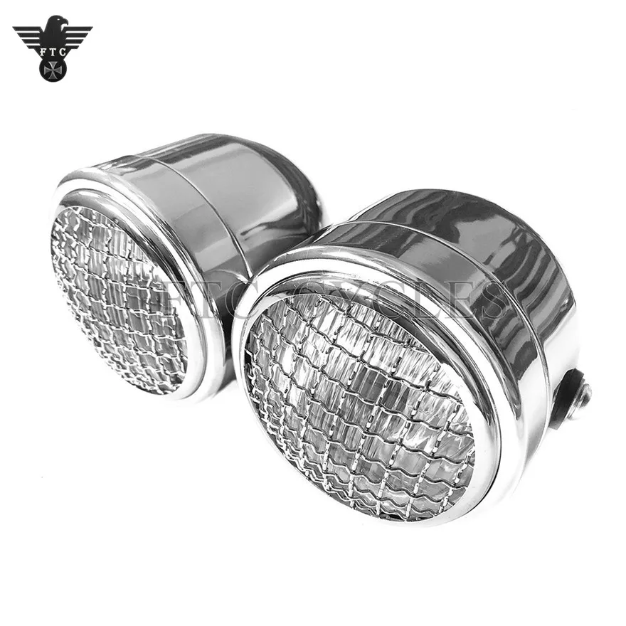 Twin Round Chrome Mesh Classic Motorcycle Headlight for Cafe Racer