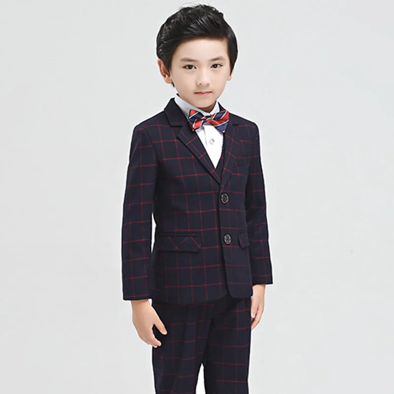 Официальный костюм для мальчиков на заказ, костюм с платьем на пуговицах, клетчатый костюм для малышей, блейзер, костюм из двух предметов, дизайнерский костюм с рисунком