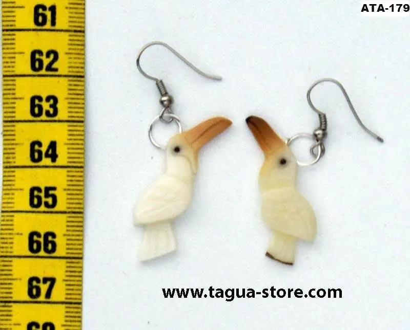 Toucan Pair of Earrings Tropical Bird Hand Carved of Corozo Tagua Nut Ecuador