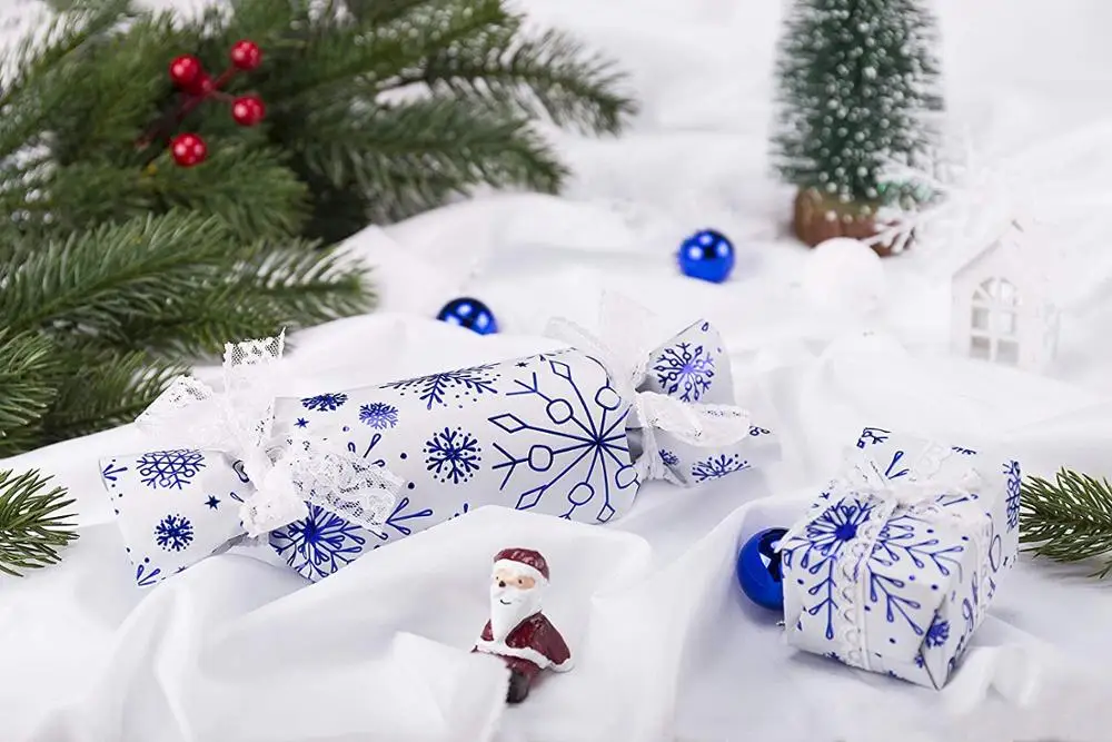 Popular Product Blue Winter Scene Xmas Patterns Printed Wrapping Paper for Gift