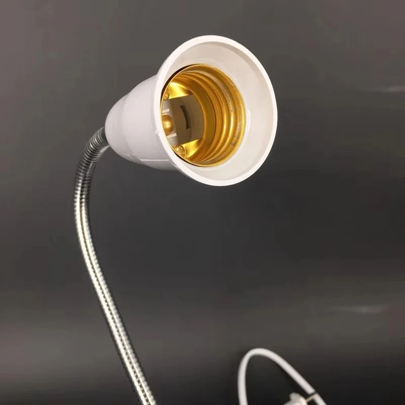 Direct Recharge EU Plug Flexible Clip-on LED Light Socket with Switch E27 Lamp Holder Plastic Book Reading Night Lamp