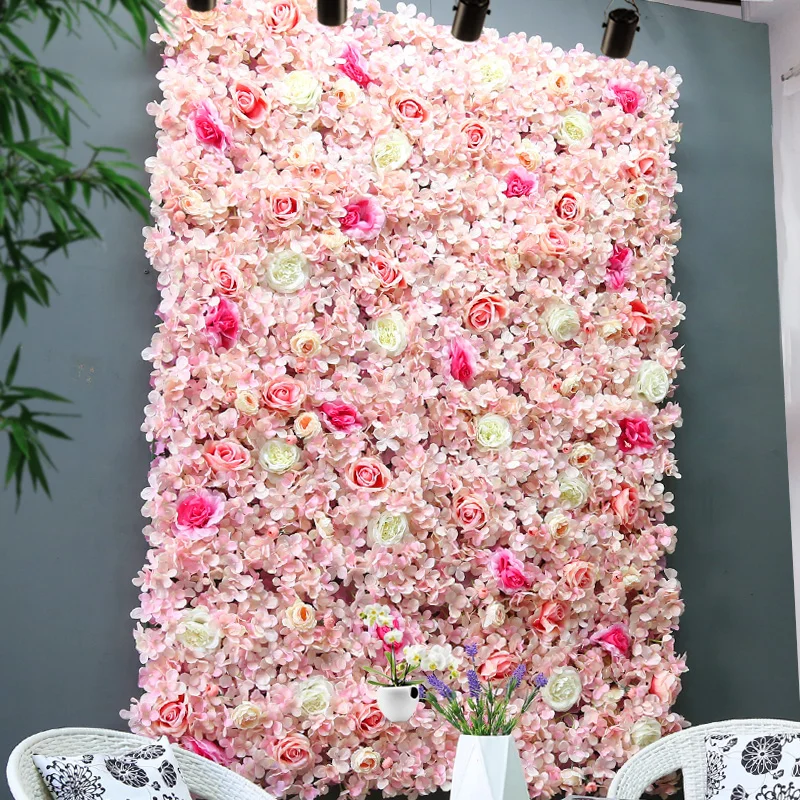 Silk Pink Rose Flower Cloth Floral Peach Powder Wedding Hire Blush Artificial Flower Wall Decoration Mat Backdrop 10ft x 10ft